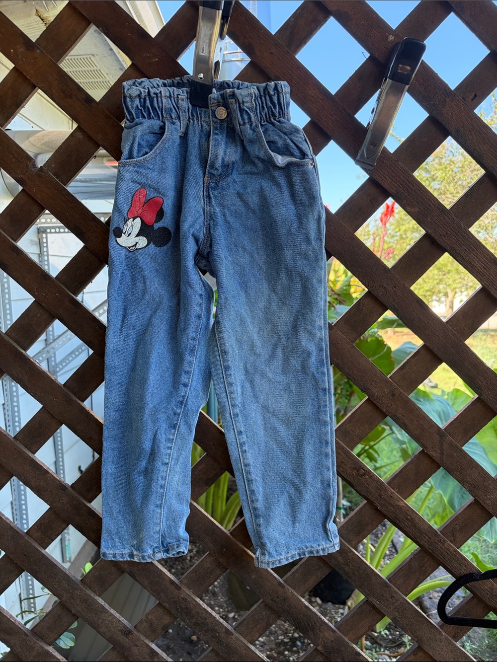 Zara Blue Denim Kids Jeans with Red Bow Minnie Patch